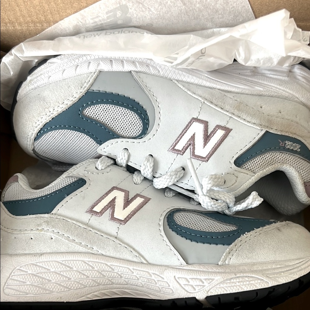 New Balance Kids' White and Blue Sneakers